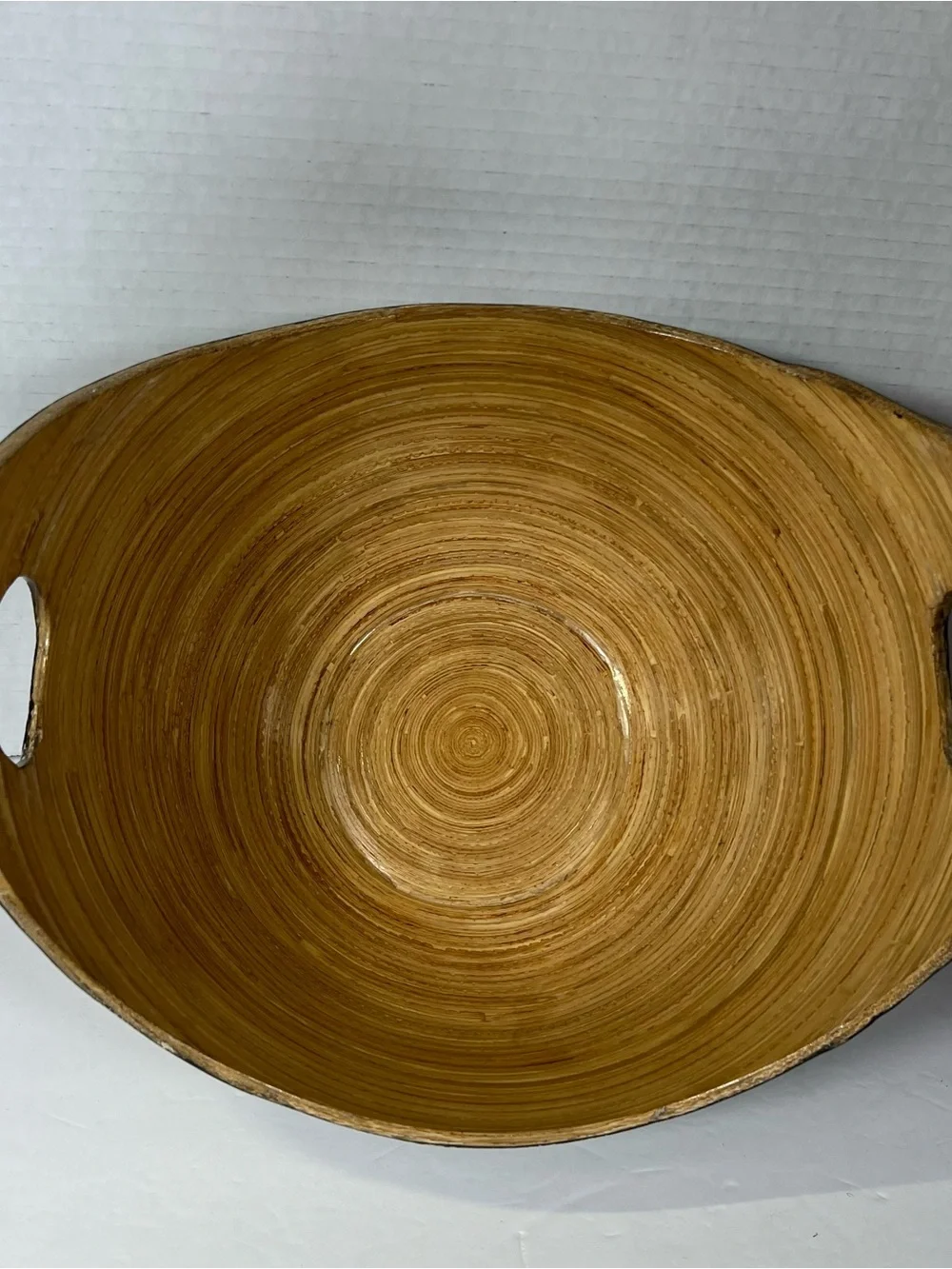 Bamboo Lacquerware Bowl Eggshell Mosaic Black Tan Handled Decorative Bowl 11”